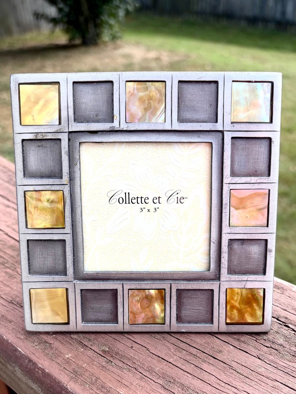 Collette et Cie Mother of Pearl Picture Frame 5x5 Inlay Abalone Shell 3x3 Photo